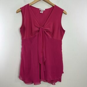 90s Y2k Pink Babydoll Top Size L Sleeveless Girhoodcore Coquette Chiffon Fairy